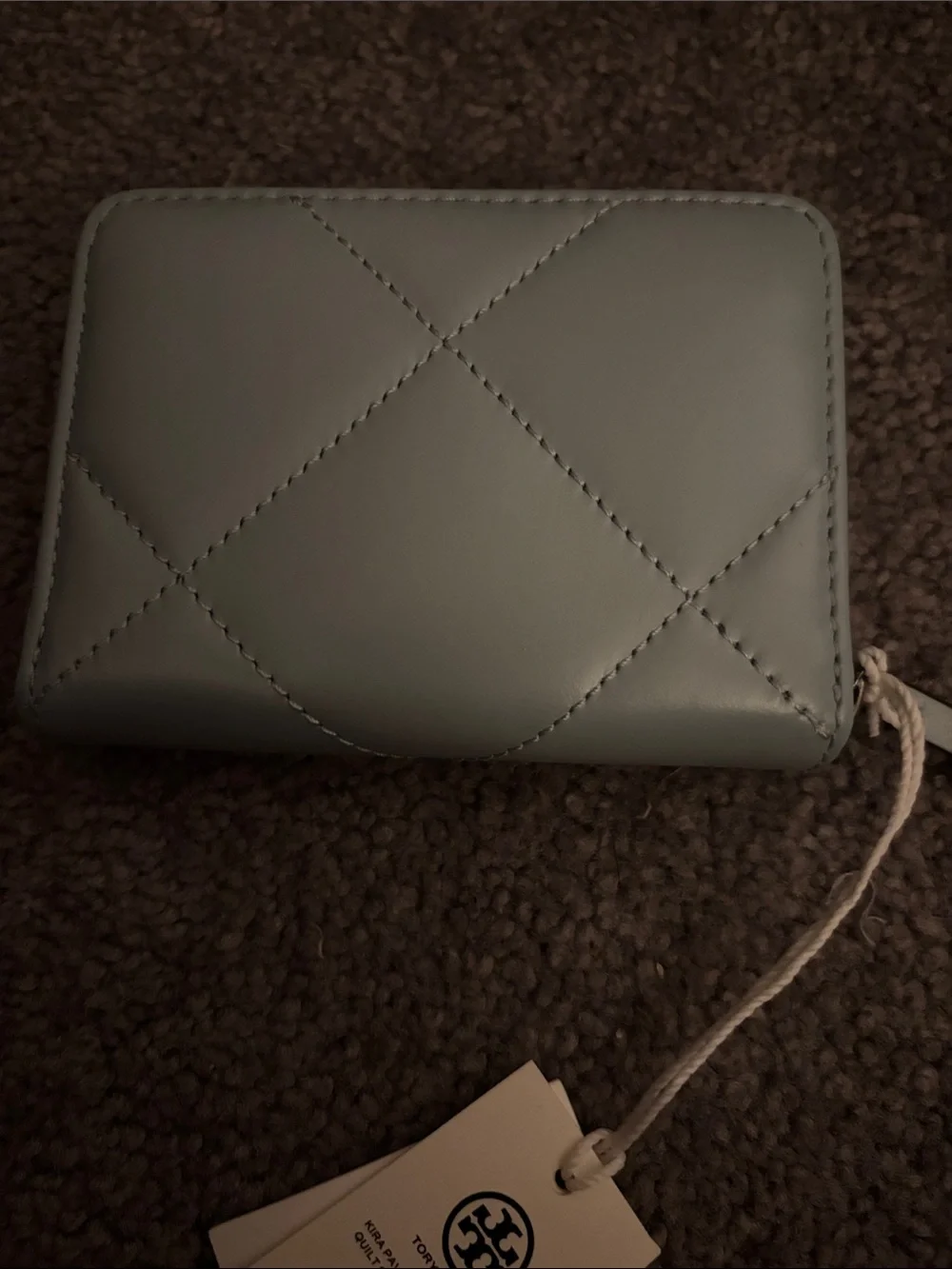 Tory Burch Mist Blue Quilted Logo Zip-Around Wallet